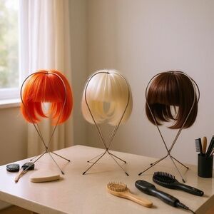 Set of 3 Wig Stands Metal Silver-tone 11.5” Tall